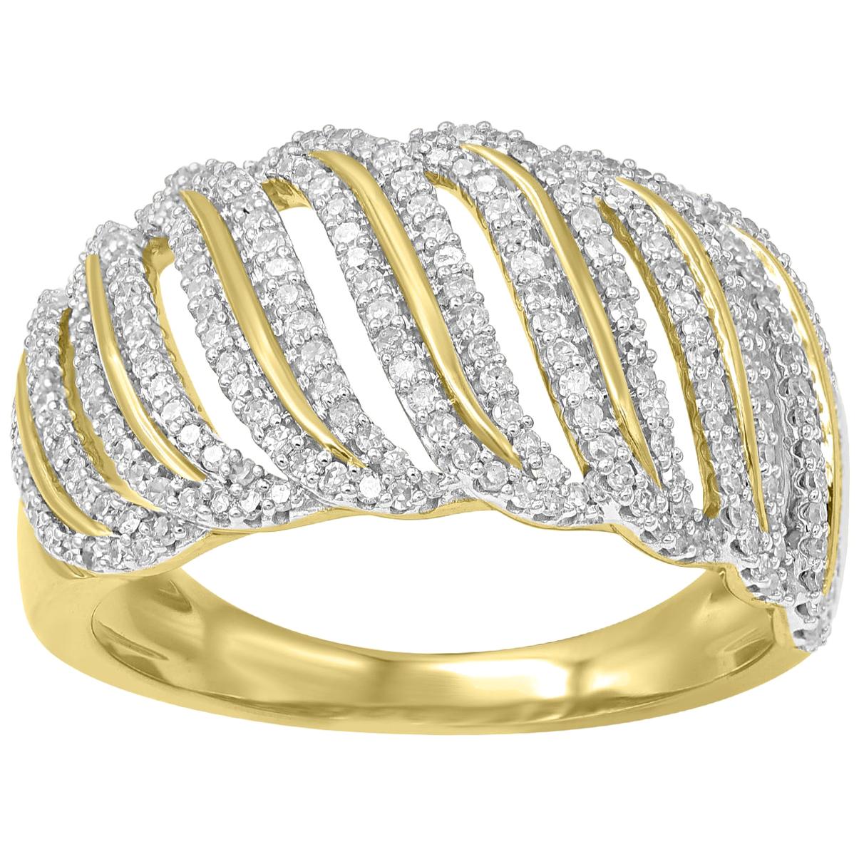 TJD 0.50 Carat Round Diamond 14 Karat Yellow Gold Wavy Shaped Wide Wedding Band