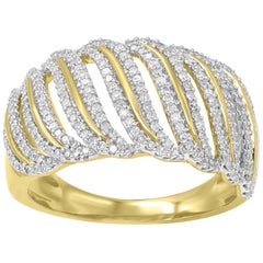 TJD 0.50 Carat Round Diamond 14 Karat Yellow Gold Wavy Shaped Wide Wedding Band