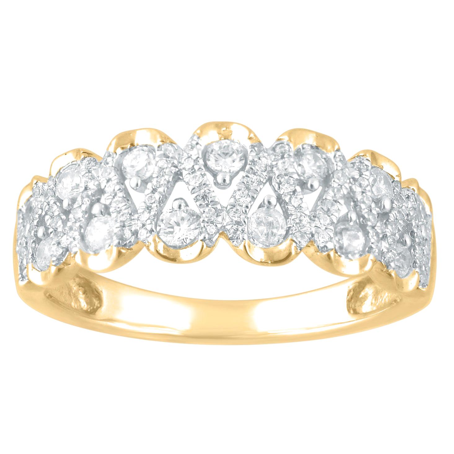 TJD 1/2 Carat Round Diamond 14Karat Yellow Gold Zigzag Fashion Wedding Band Ring For Sale