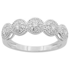 TJD 0.50 Carat Round Diamond 14 KT White Gold Cluster Fashion Wedding Band Ring