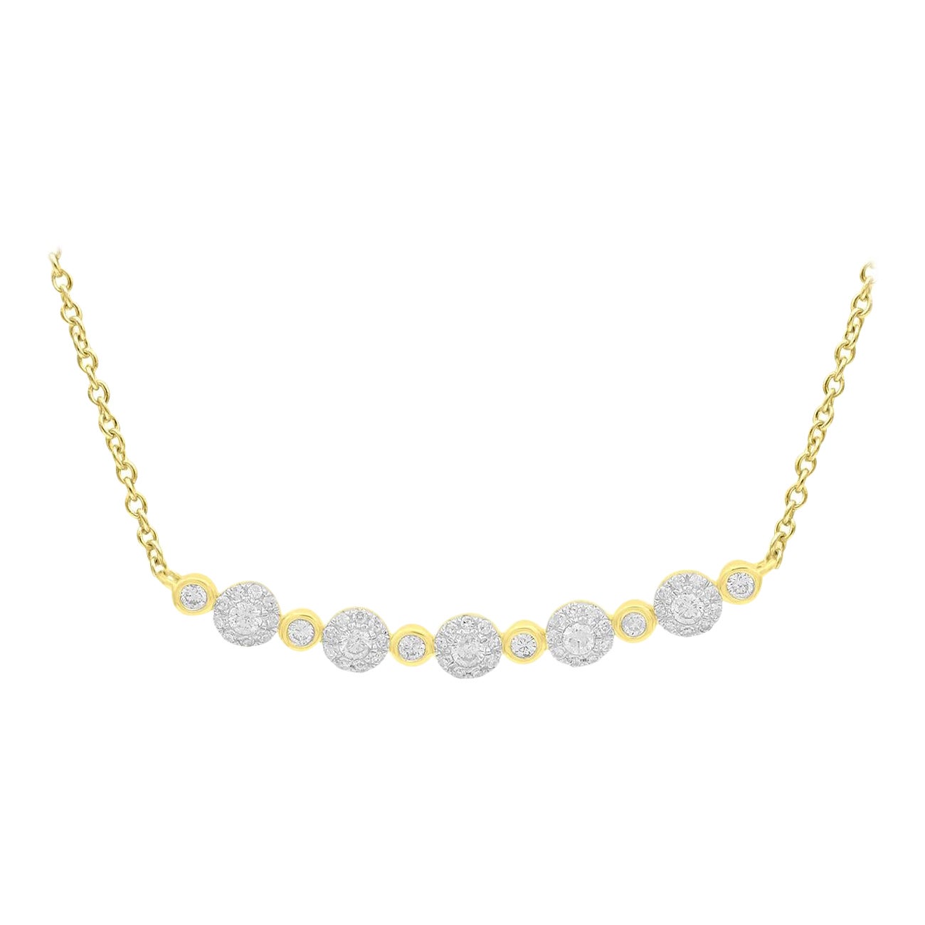 TJD 0.50 Carat Round Diamond 14 KT Yellow Gold 5 Halo Cluster Designer Necklace
