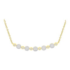 TJD 0.50 Carat Round Diamond 14 KT Yellow Gold 5 Halo Cluster Designer Necklace