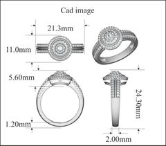 TJD 0.50 Carat Round Diamond 14K White Gold Double Frame Cluster Engagement Ring