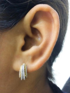 TJD 0.50 Carat Round Diamond 14K White Gold Multi-Row Huggie Hoop Earrings