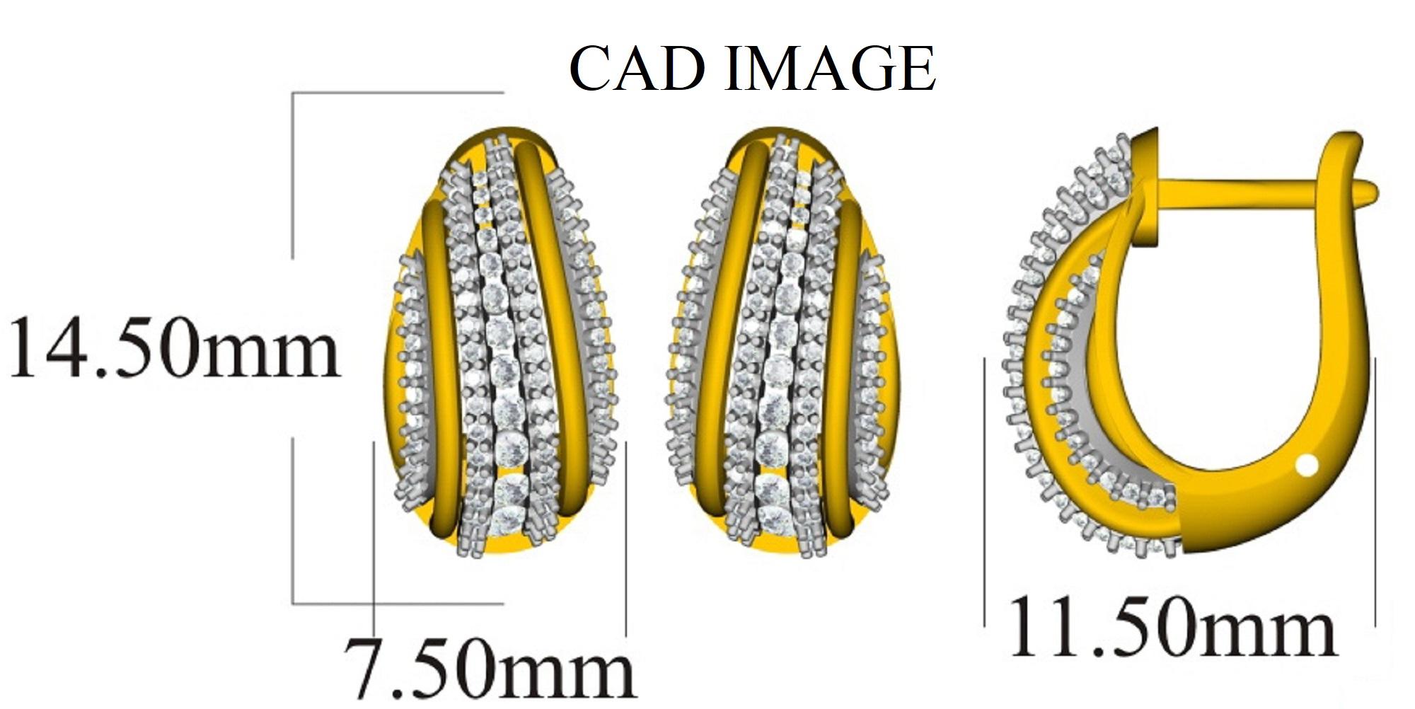 Art déco TJD Boucles d'oreilles Huggie en or blanc 14K avec diamant rond de 0,50 carat en vente