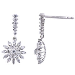 TJD 0.50 Carat Natural Round Diamond 14K White Gold Floral Fashion Drop Earrings