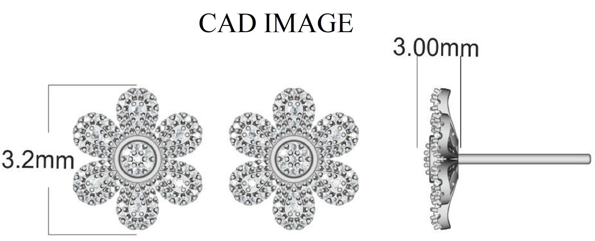 TJD 0.50 Carat Round Diamond 14K White Gold Flower Shape Cluster Stud Earrings In New Condition For Sale In New York, NY