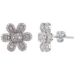 TJD 0.50 Carat Round Diamond 14K White Gold Flower Shape Cluster Stud Earrings