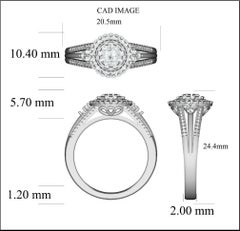 TJD 0.50 Carat Round Diamond 14K White Gold Halo Cluster Engagement Ring