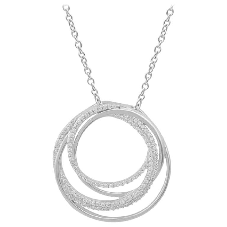 TJD 0.50 Carat Round Diamond 14k White Gold Interlinked Circle Fashion Pendant For Sale