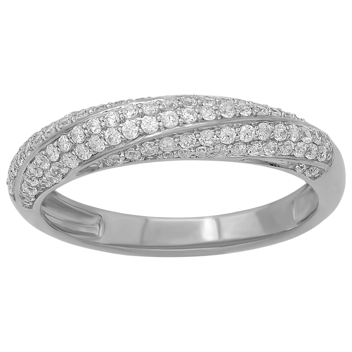 TJD 0.50 Carat Round Diamond 14K White Gold Spiral Wedding Anniversary Band Ring