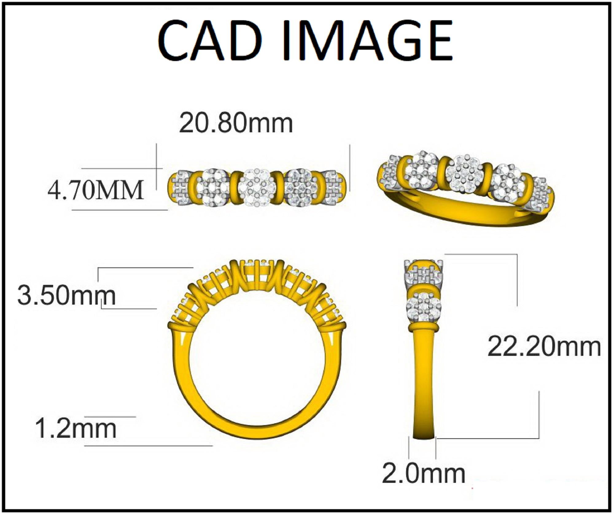 Magnifique bandeau en forme de grappe de diamants ronds naturels. Cette bague est magnifiquement conçue et sertie de 35 diamants ronds. Le poids total des diamants est de 0,50 carat, de couleur H-I et de pureté I2. Ce bracelet présente une finition