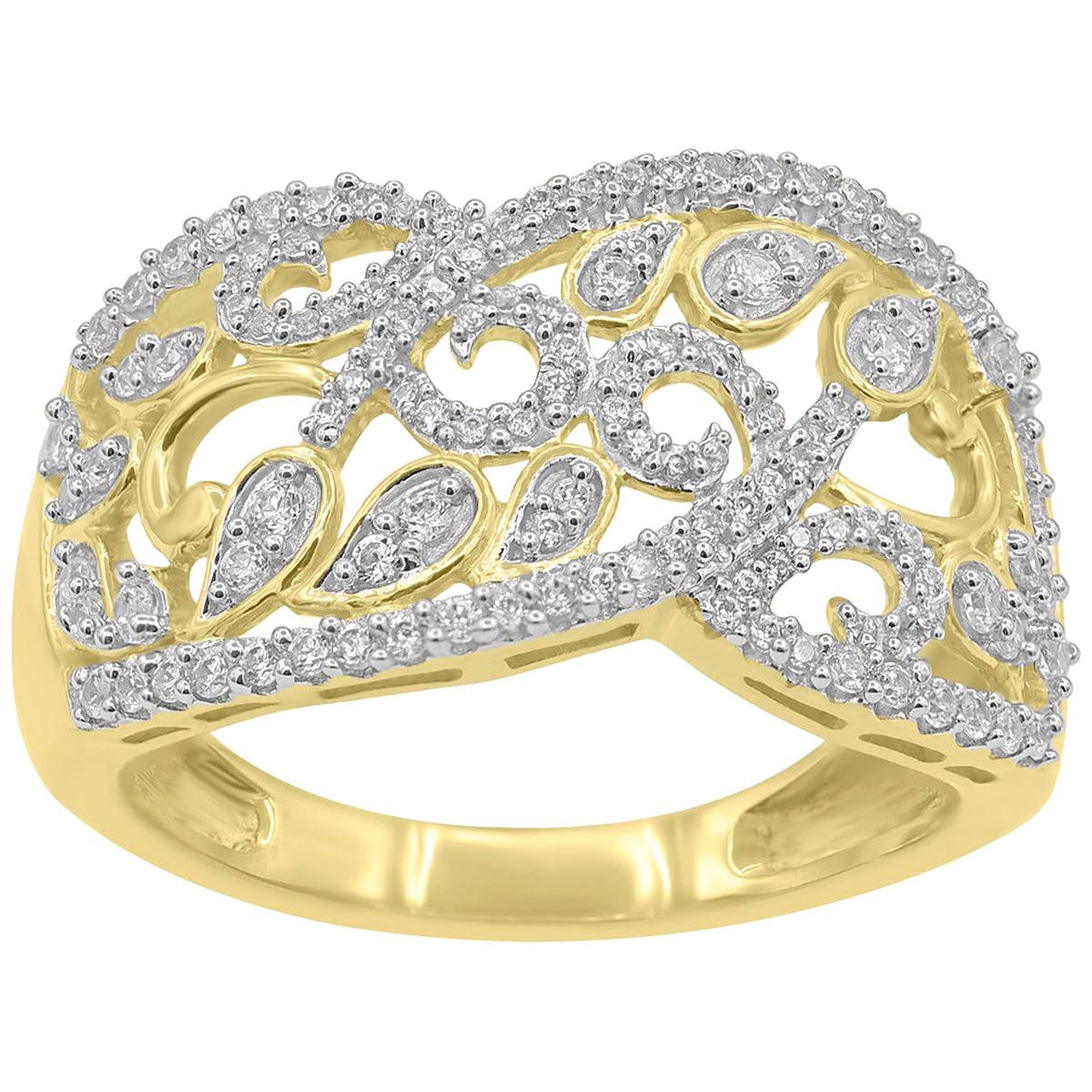 TJD 0.50 Carat Round Diamond 14k Yellow Gold Art Deco Style Band Ring For Sale