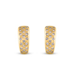 TJD 0.50 Carat Round Diamond 14K Yellow Gold Bezel Set Designer Fashion Earrings