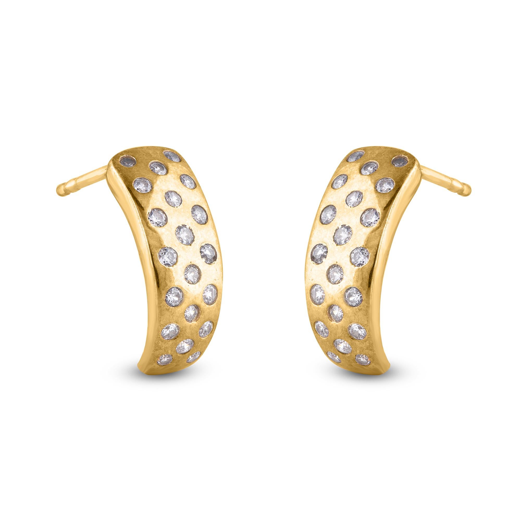 Contemporary TJD 0.50 Carat Round Diamond 14K Yellow Gold Bezel Set Designer Fashion Earrings For Sale