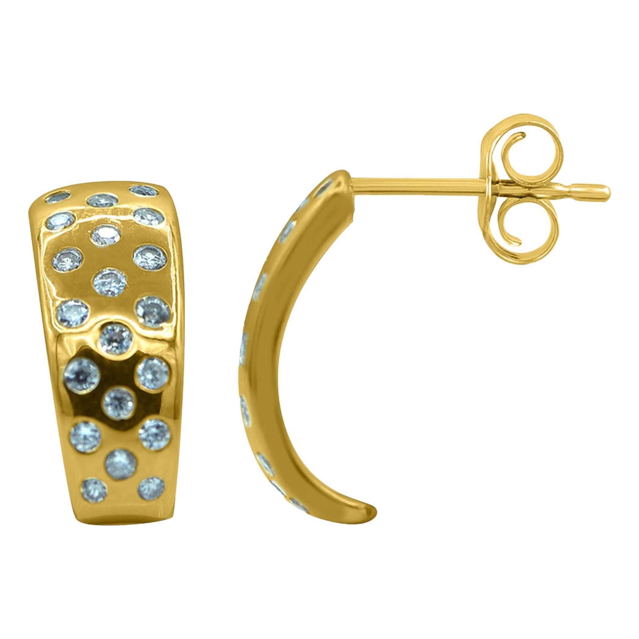 TJD 0.50 Carat Round Diamond 14K Yellow Gold Bezel Set Designer Fashion Earrings For Sale