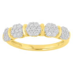TJD 0.50 Carat Round Diamond 14K Yellow Gold 5 Cluster Fashion Wedding Band Ring