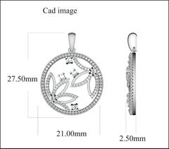 TJD 0.50 Carat Round Diamond 14K Yellow Gold Designer Floral Circular Pendant