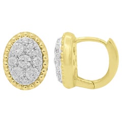 TJD 0.50 Carat Round Diamond 14K Yellow Gold Oval Shaped Cluster Stud Earrings