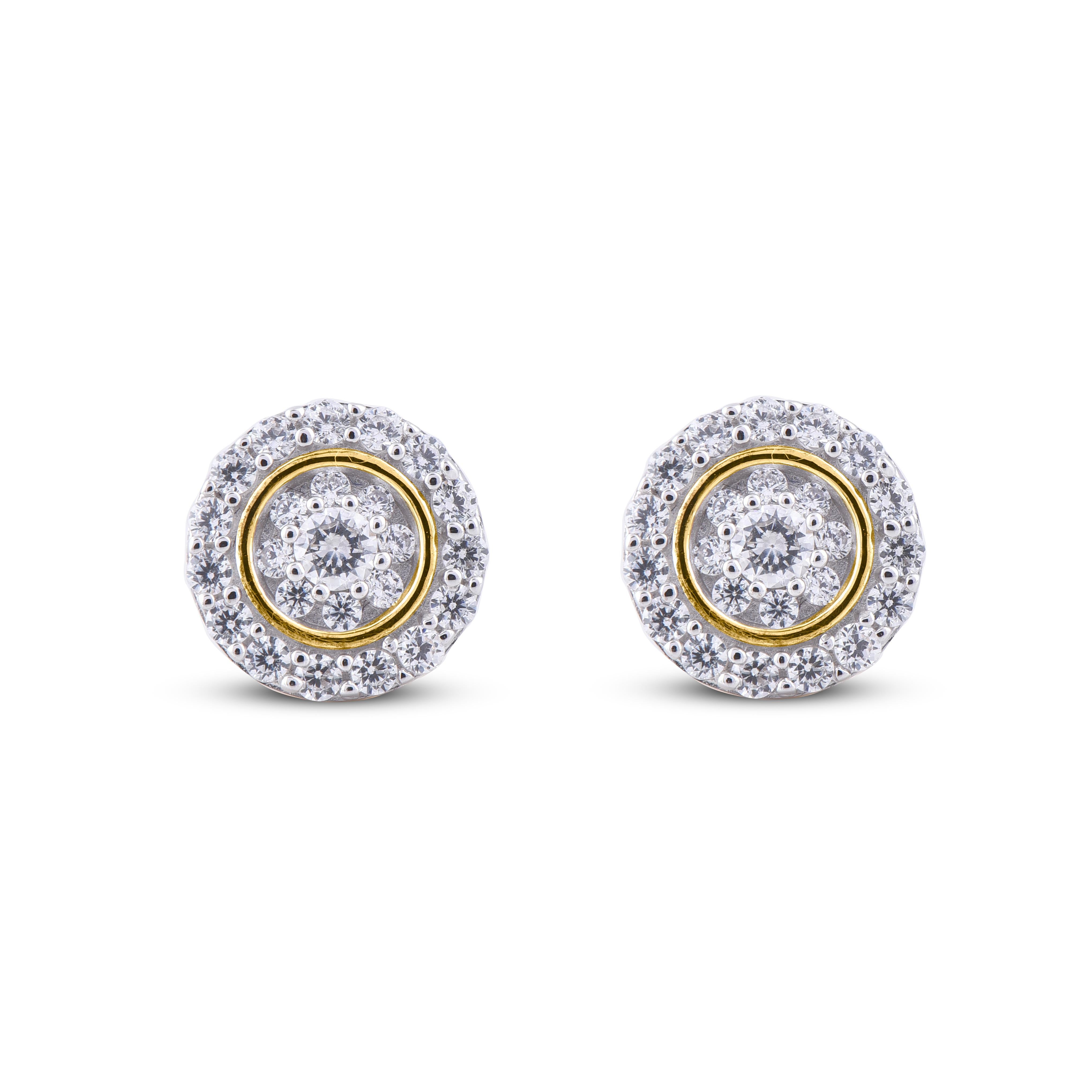 Adorn your casual wear with extra glitz when you put on these earrings. Expertly crafted in 14 Karat Yellow Gold, this earring is cleverly filled with 48 round diamond set in channel and prong setting, shines in H-I color I2 clarity. Captivating