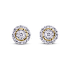 TJD 0.50 Carat Round Diamond 14K Yellow Gold Round Frame Fashion Stud Earrings