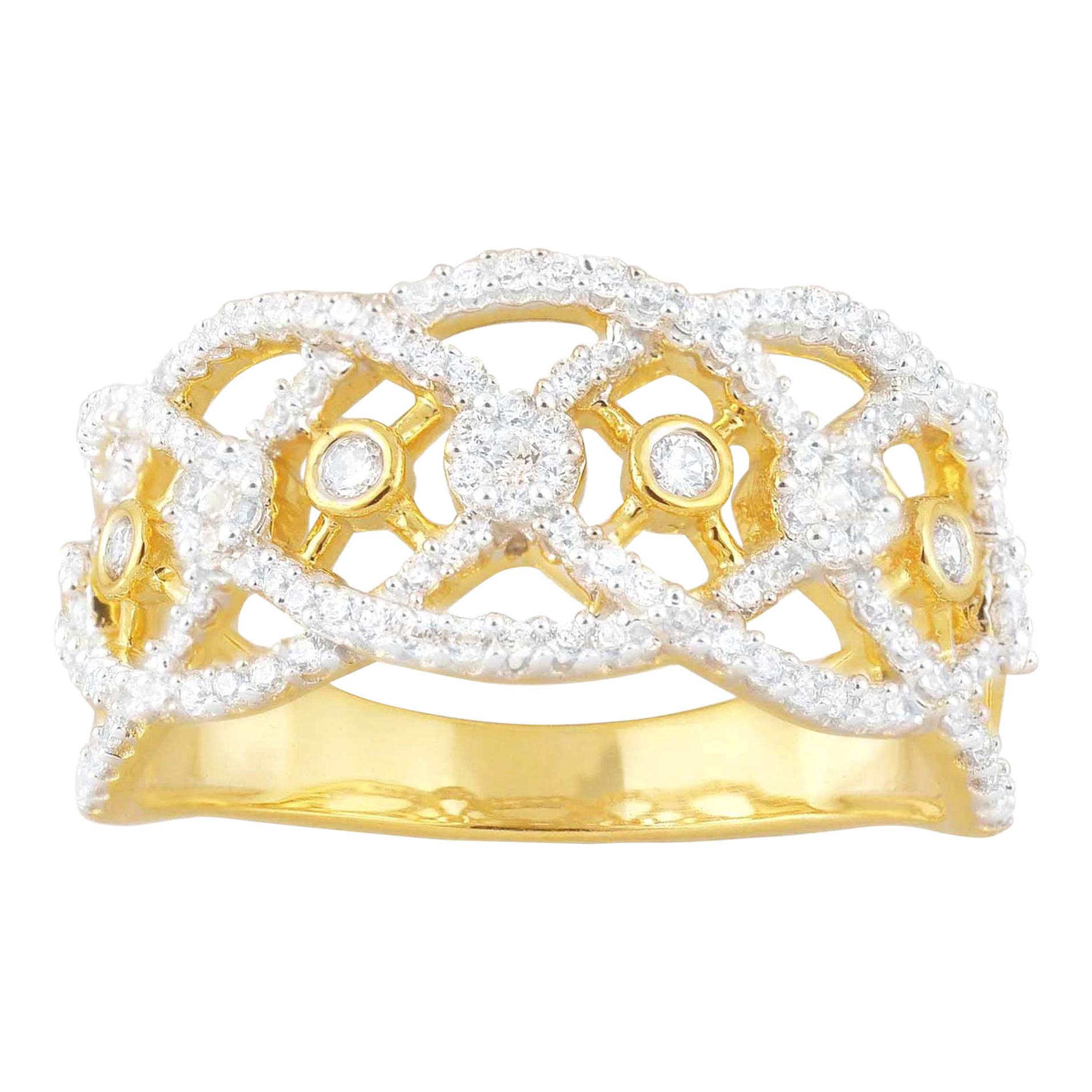 Alliance large de style Art déco en or jaune 14 carats avec diamants ronds de 0,50 carat TJD