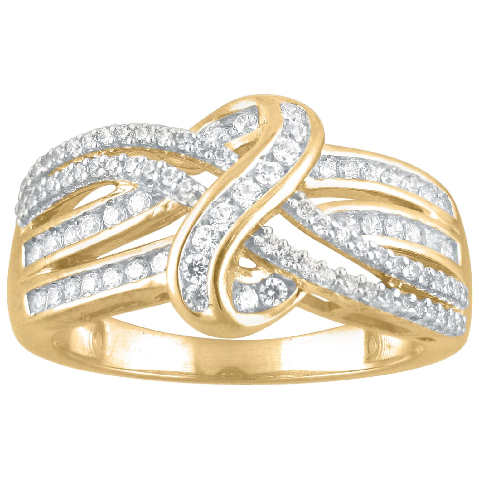 TJD 0.50 Carat Round Diamond 14k Yellow Gold Wave Crossover Fashion Wedding Band