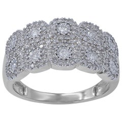 TJD 0.50 Carat Round Diamond 14Karat White Gold Cluster Wedding Anniversary Band