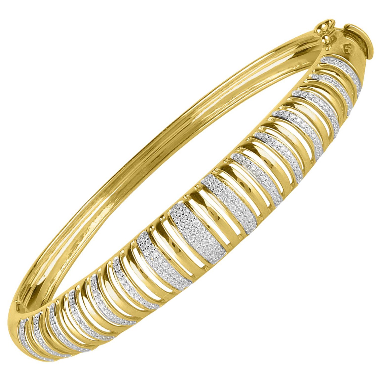 TJD 0.50 Carat Round Diamond 14Karat Yellow Gold Striped Fashion Designer Bangle For Sale