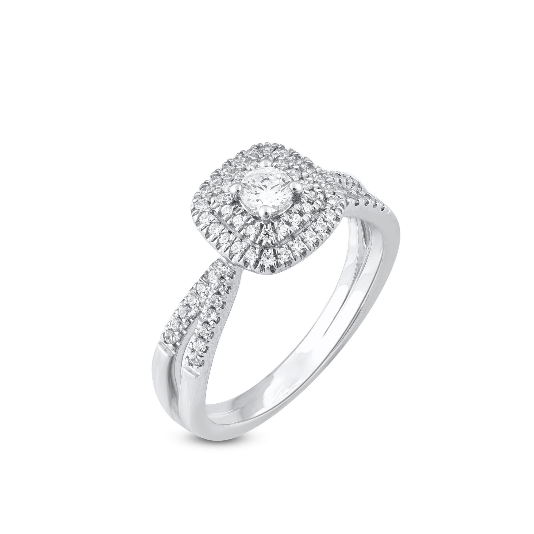 Contemporain TJD 0.50 Carat Round Diamond 14KT White Gold Split Shank Classic Engagement Ring en vente