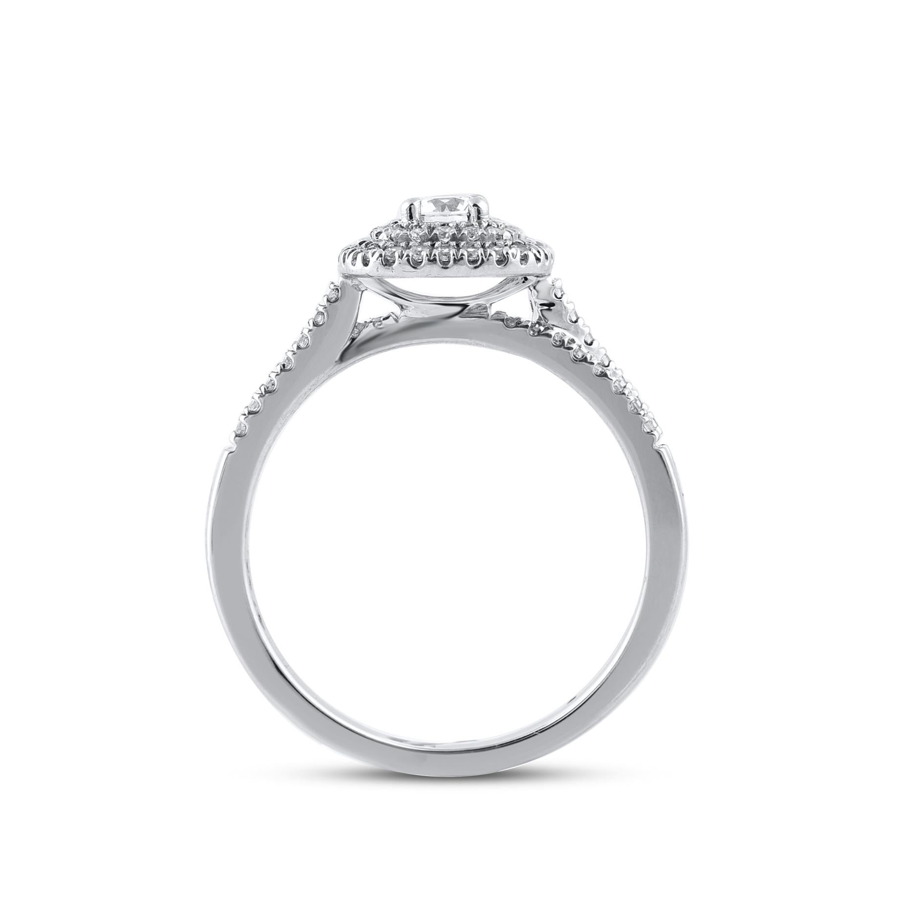 TJD 0.50 Carat Round Diamond 14KT White Gold Split Shank Classic Engagement Ring Neuf - En vente à New York, NY