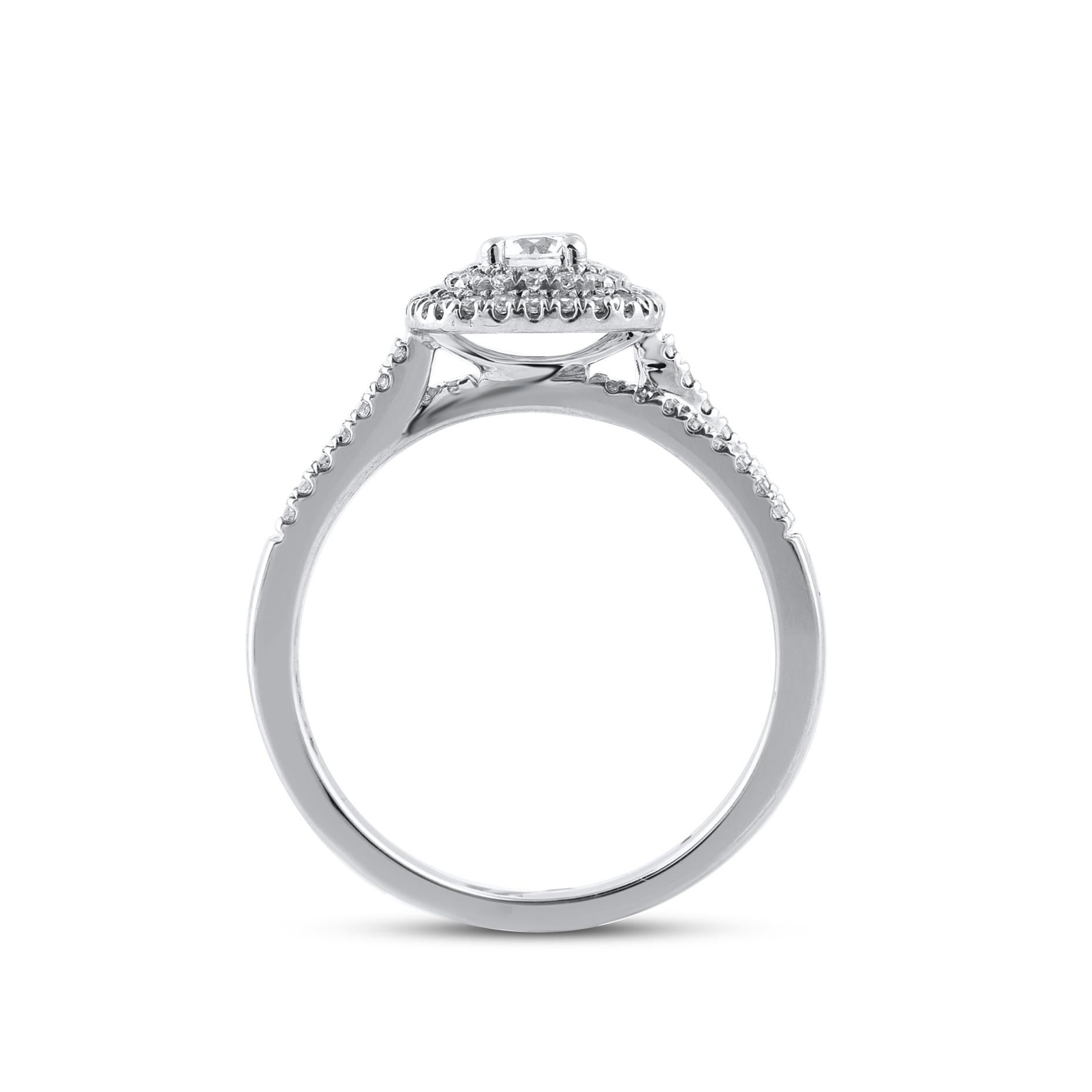 TJD 0.50 Carat Round Diamond 14KT White Gold Split Shank Classic Engagement Ring In New Condition For Sale In New York, NY