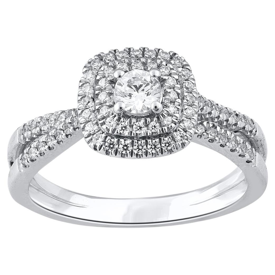 TJD 0.50 Carat Round Diamond 14KT White Gold Split Shank Classic Engagement Ring For Sale
