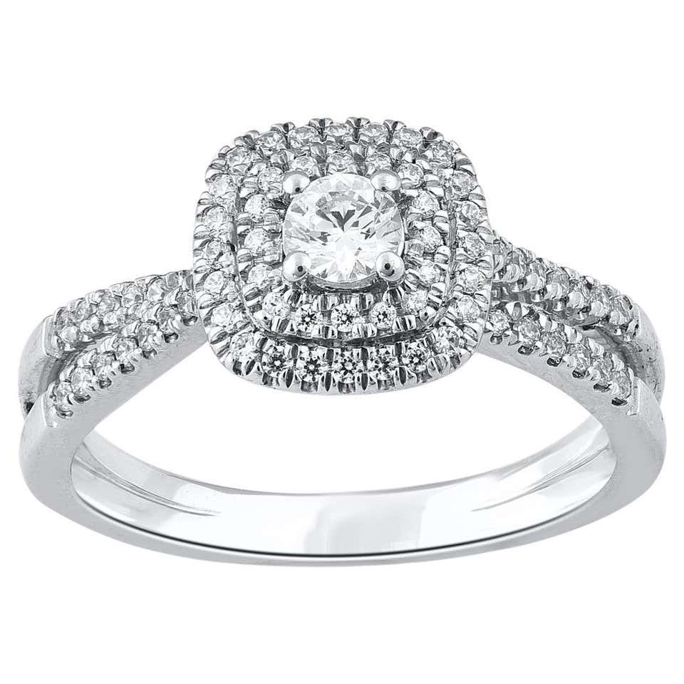 TJD 0.50 Carat Round and Baguette Diamond 14K White Gold Split Shank ...
