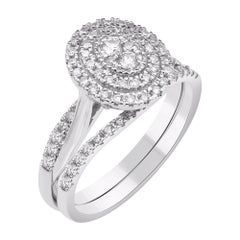 TJD 0,50 carati di diamante rotondo in oro bianco 14KT Set di fedi nuziali