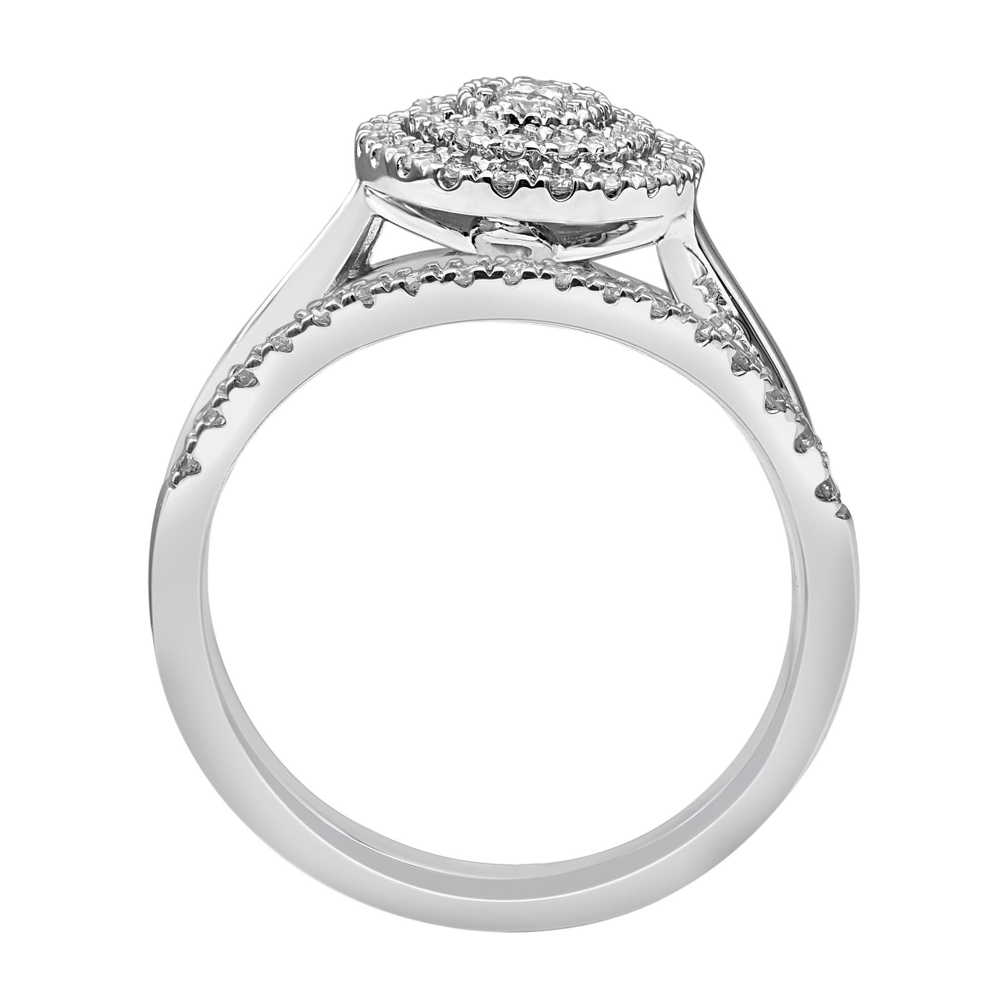 Modern TJD 0.50 Carat Round Diamond 14KT White Gold Wedding Bridal Ring Set For Sale