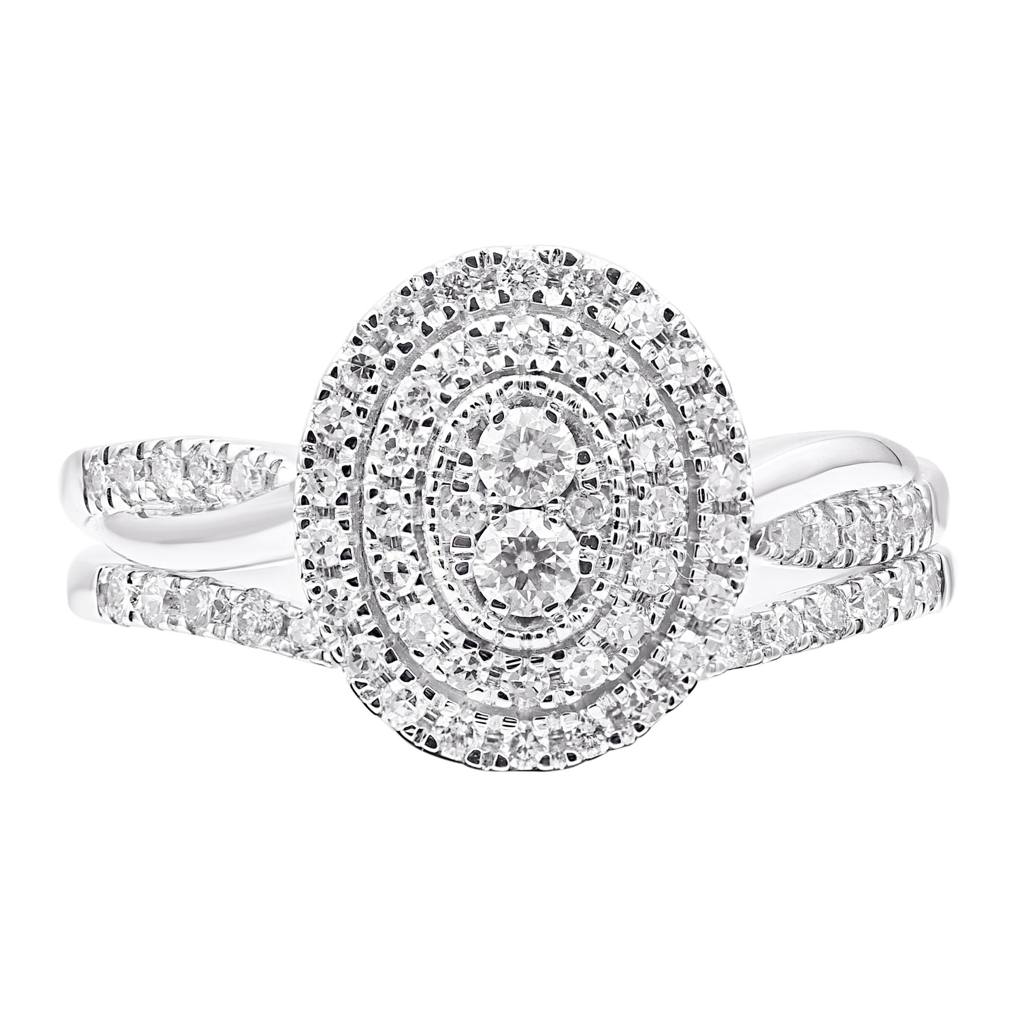 Brilliant Cut TJD 0.50 Carat Round Diamond 14KT White Gold Wedding Bridal Ring Set For Sale
