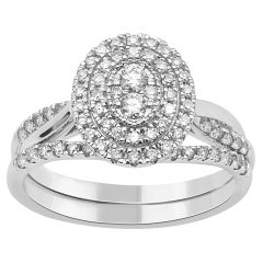 TJD 0.50 Quilates Diamante Redondo Oro Blanco 14KT Juego de Anillos de Boda
