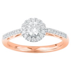 TJD Bague de fiançailles en or rose 18 carats à grappe de diamants ronds de 0,50 carat et halo de diamants