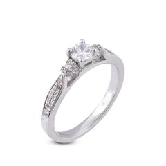 TJD 0.50 Carat Round Diamond 18 Karat White Gold 4 Prong Engagement Ring