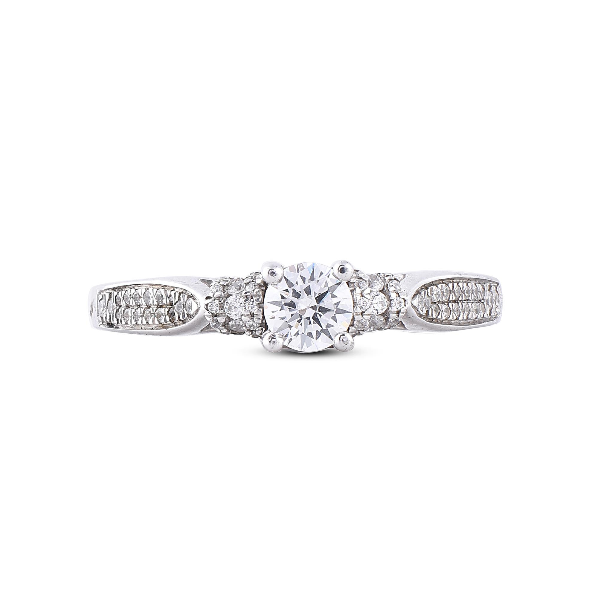 Round Cut TJD 0.50 Carat Round Diamond 18 Karat White Gold 4 Prong Engagement Ring For Sale