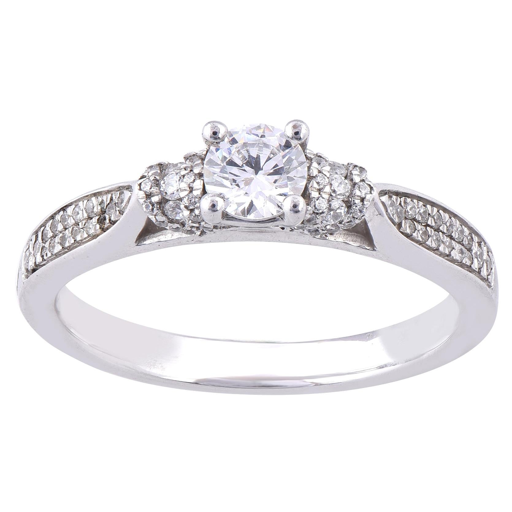 TJD 0.50 Carat Round Diamond 18 Karat White Gold 4 Prong Engagement Ring