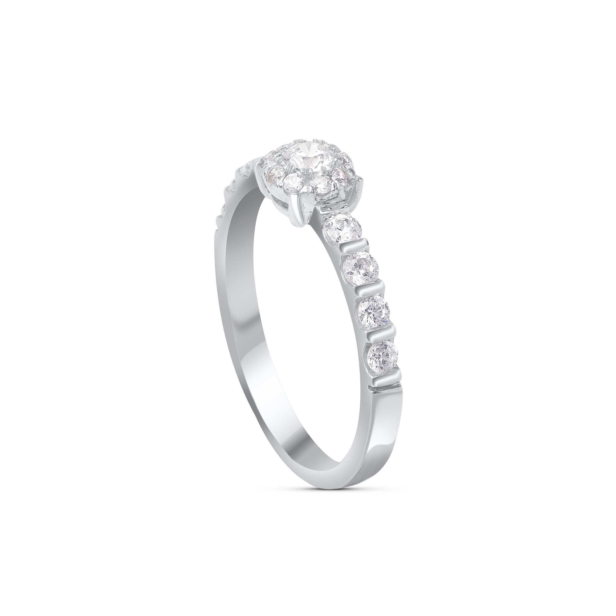 Modern TJD 0.50 Carat Round Diamond 18 Karat White Gold Classic Halo Engagement Ring For Sale