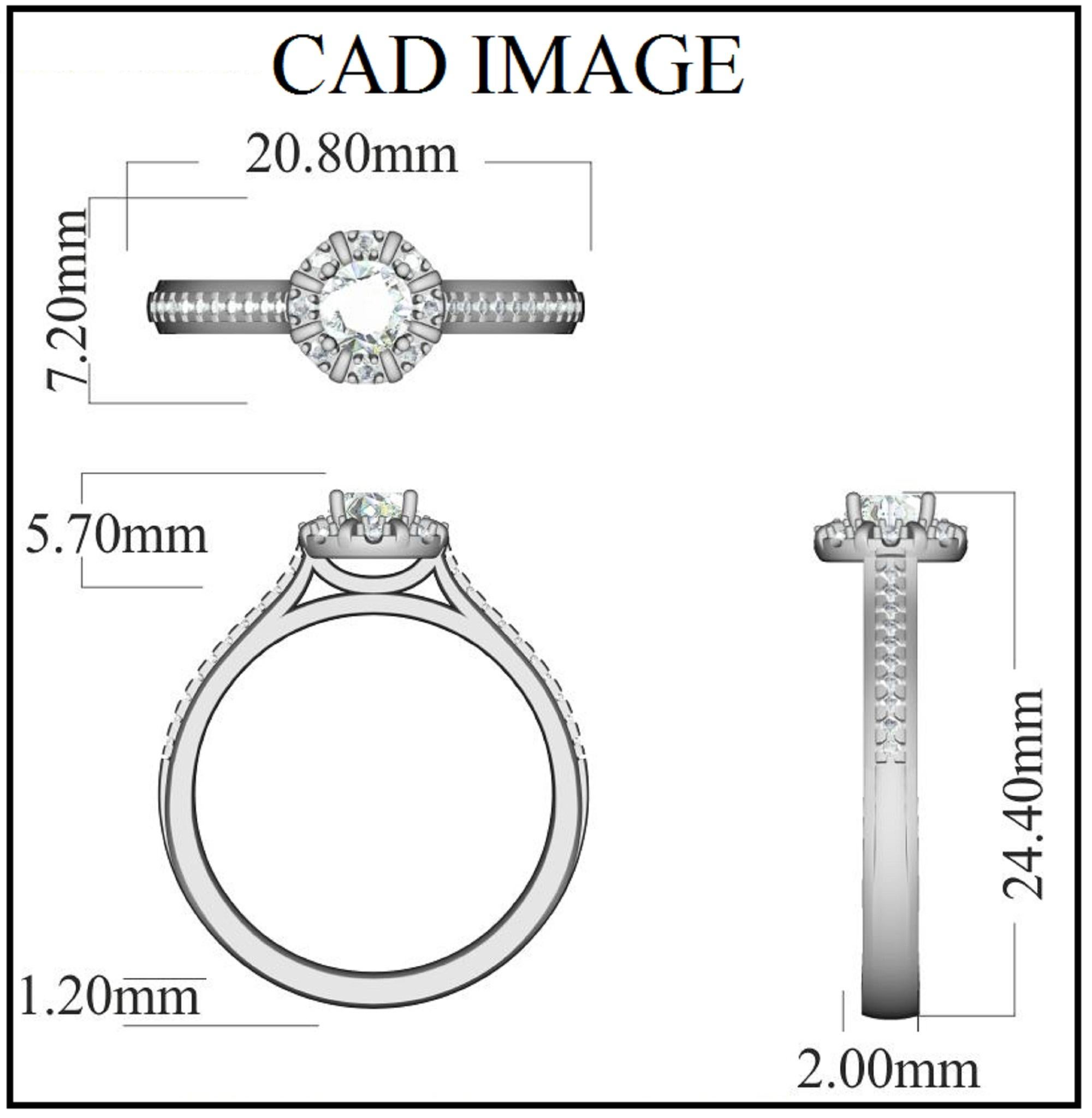 Sparkling with all your wonderful moments, this diamond engagement ring is shining symbol of your commitment. Crafted in 18 karat white gold, this engagement ring features 0.34 ct center stone and 0.16 ct of diamond frame and shank lined diamonds