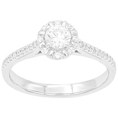 Bague de fiançailles Classisc Halo en or blanc 18 carats avec diamant rond de 0,50 carat TJD