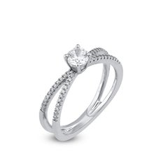TJD 0,50 Karat runder Diamant 18 Karat Weißgold Crisscross Halo Verlobungsring