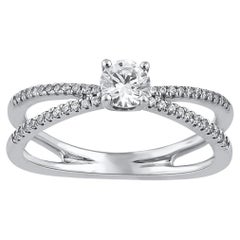 TJD 0.50 Carat Round Diamond 18 Karat White Gold Crisscross Halo Engagement Ring