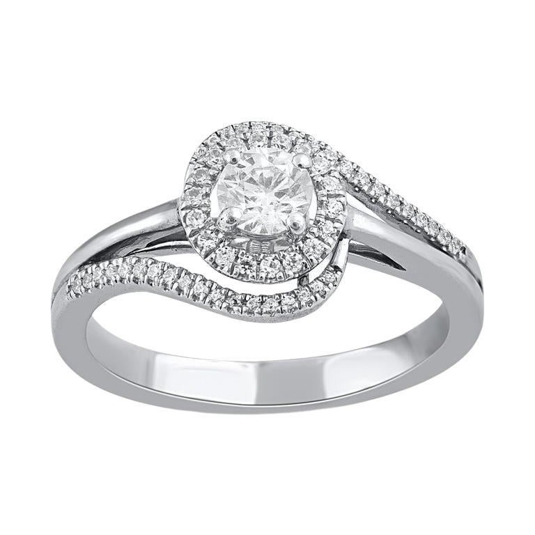 TJD 0,50 Karat runder Diamant-Verlobungsring aus 18 Karat Weißgold mit geschwungenem Schaft