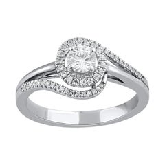 TJD 0.50 Carat Round Diamond 18 Karat White Gold Curve Shank Engagement Ring
