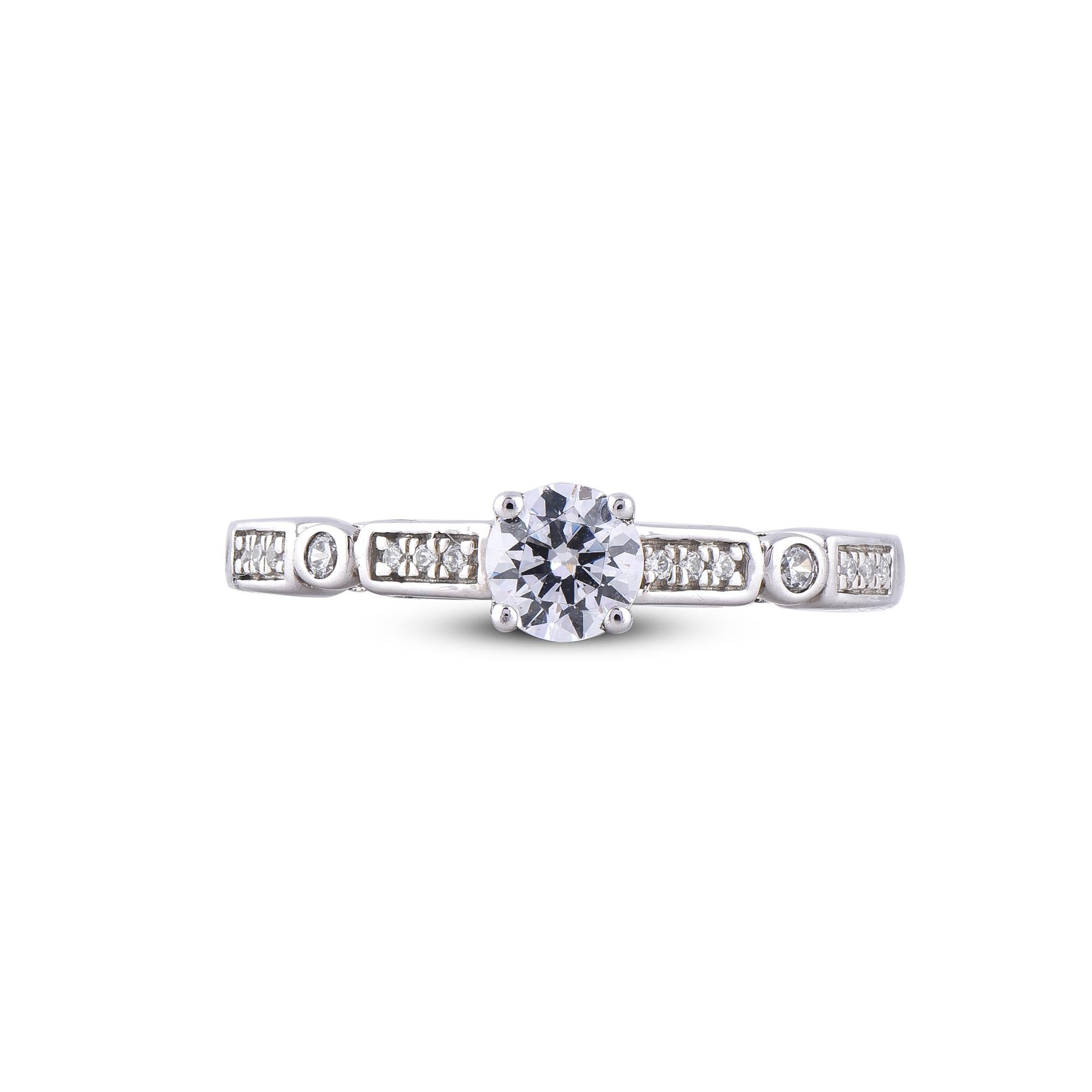 Round Cut TJD 0.50 Carat Round Diamond 18 Karat White Gold Engagement Ring For Sale